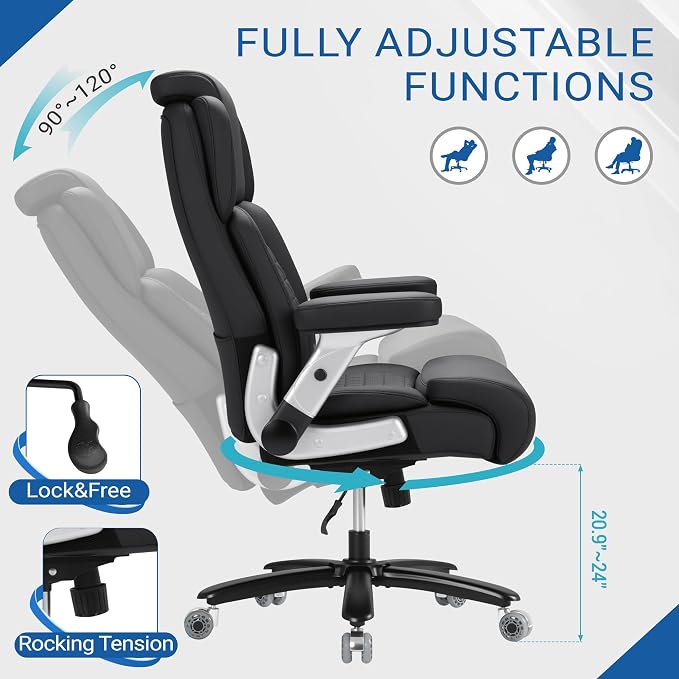 Furmax Big and Tall Office Chair 500lbs Executive Heavy Duty Office Chair with Adjustable Lumbar Support, High Back Ergonomic Desk Chair with Thick Padded Extra Wide Seat for Heavy People