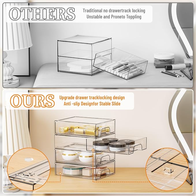 12 Pack Clear Stackable Storage Drawers,2.2'' Acrylic Drawer Organizers for Countertop,Office Supply Organizer and Makeup Organizer,Small Plastic Drawers For Pen,Art Crafts Storage,Stationary