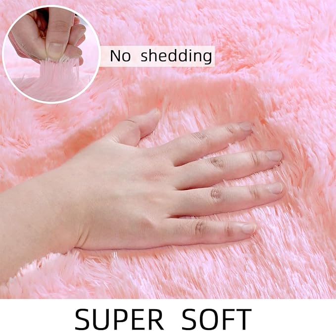 Shag Pink Small Rug 2x3 Area Rugs for Bedroom Dorm Bedside Living Room, Non-Slip Ultra Fluffy Soft Area Rugs for Entry, Kids Room, Study, Office, Playroom, Modern Small Carpet Décor