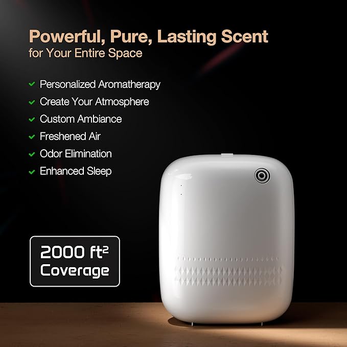 Airversa Smart Waterless Essential Oil Diffuser (400 mL Capacity) Starter Kit with 200mL Fragrance Scent Oils, Up to 2000 sq ft App Control Scent Air Machine with 12V1A Power Adapter, ANW Kit White