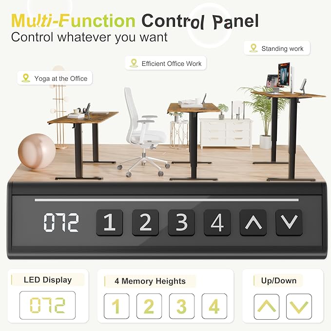 Furmax Electric Standing Desk, 45 x 24 Inches Sit Stand up Desk, Sit Stand Height Adjustable Home Office Desk with 4 Height Position Memory (Rustic Brown, 45)