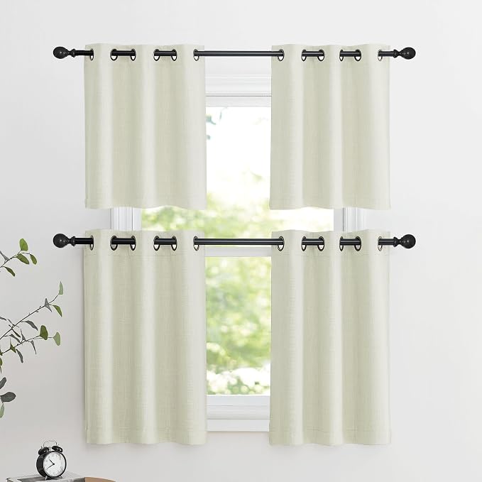 NICETOWN 30 Inch Length Curtain Valances, 2 Panels Blackout Thermal Insulating Small Half Curtain Tiers for Kitchen with Top Grommet, Window Covering for Bathroom (Natural, 34 x 30 Inch Length)