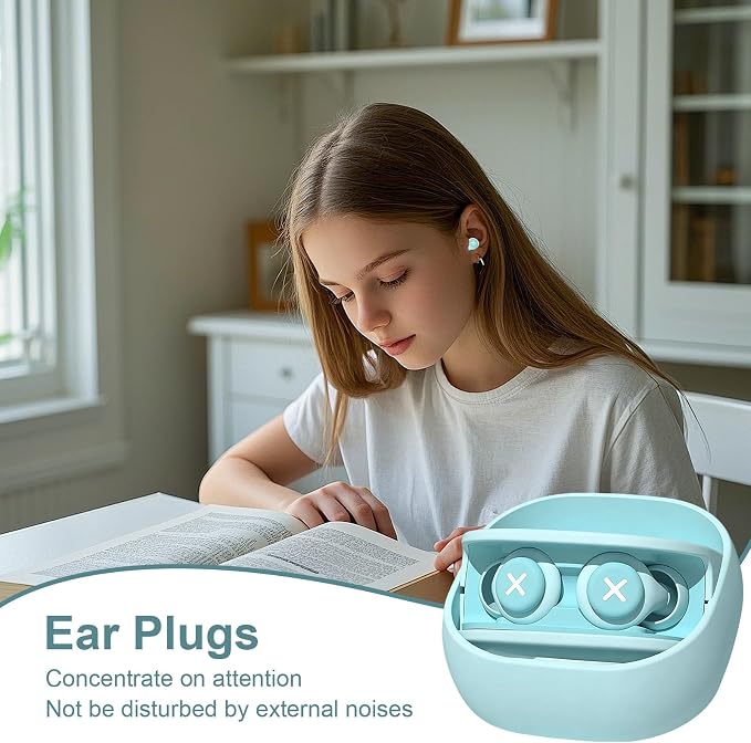 Upgrade Soft in-Ear Ear Plugs for Sleeping, Reusable Silicone Noise Reduction Earplugs with 3-Layer Sound Insulation, for Snoring, Travel, Study, Work, with Portable Storage Case, (Blue)