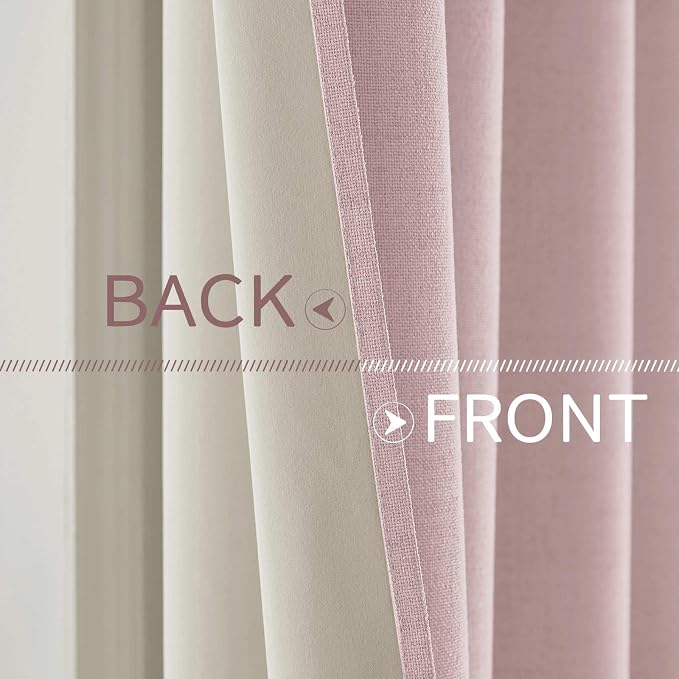 MIULEE Linen Texture Curtains for Bedroom Solid 100% Blackout Thermal Insulated Pink Curtains Grommet Room Darkening Curtains/Draperies for Living Room 52x84 Inch (2 Panels)