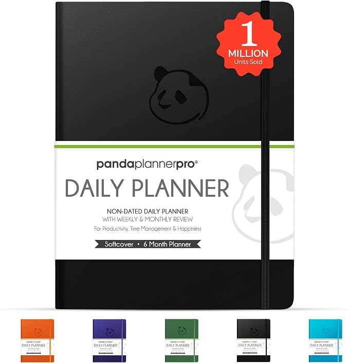 Panda Planner Pro A4 Daily Planner 2026, 6 Month, Large 8.5x11, Black