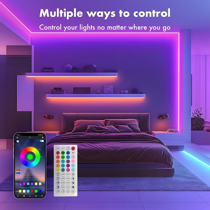 SILFU Neon Rope Lights, 100FT RGB LED Strip Lights, Waterproof IP67 LED Lights for Bedroom, DIY Design, Music Sync, 44 Key Remote Control, Multiple Modes for Bedroom, Holiday Decoration，(2 x 50ft)