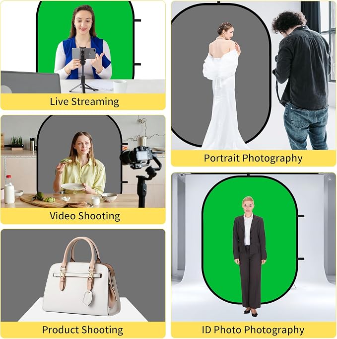 5x6.6ft Reversible Green Grey Backdrop for Photography, Pop-Up Collapsible Background 2-in-1 Muslin Self Tape Backdrop with Clip and Carry Case