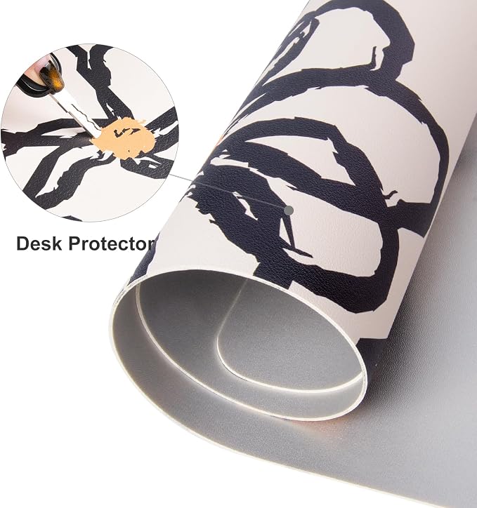 Colorful Star Leather Waterproof Desk Pad, Large Computer Keyboard Mat, Mousepad Office Accessories for Women, Abstract Line Floral 31.5" x 15.7"