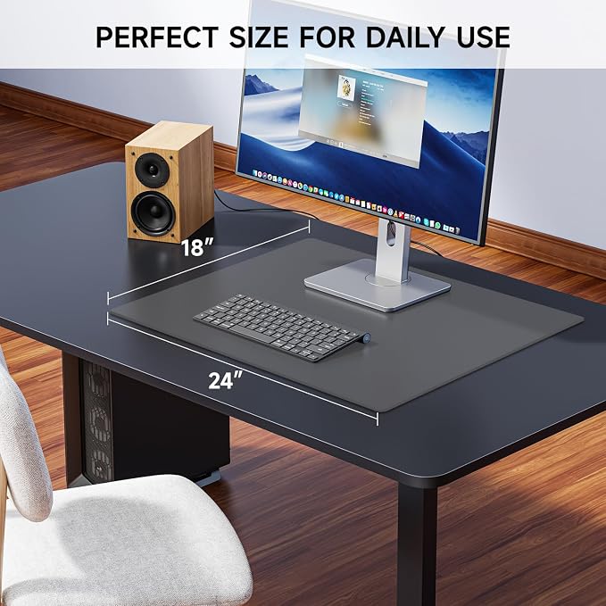 VASUHOME 24" x 18" Grey Tempered Glass Desk Mat - Multi-Functional Desk Pad for Keyboard and Monitor Protection, Dry Erase Surface, Ideal Table Top Protector for Home & Office