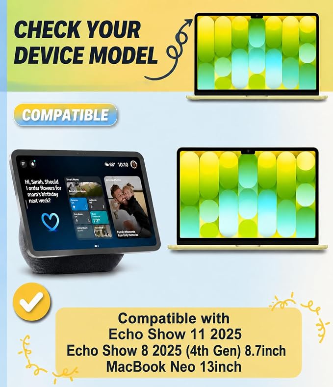 (6 Pack) Orzero Webcam Camera Cover Slide for Echo Show 11 (2025)/Show 8 (2025)/MacBook Neo 13", Ultra-Thin Web Cover Blocker Slider Accessories for Security and Protect Your Visual Privacy - Black