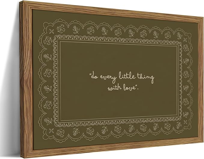 Framed Vintage Inspirational Wall Art, Do Every Little Thing with Love Quote Canvas Wall Decor Painting, Dark Green Christian Bible Verse Poster Print Picture for Living Room Bedroom 12x16 Inch