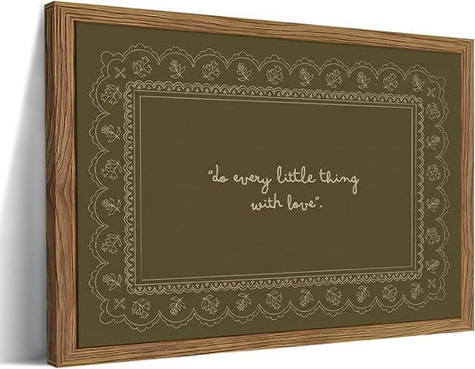 Framed Vintage Inspirational Wall Art, Do Every Little Thing with Love Quote Canvas Wall Decor Painting, Dark Green Christian Bible Verse Poster Print Picture for Living Room Bedroom 12x16 Inch