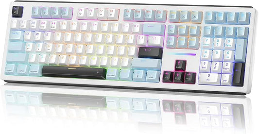 Redragon K771 Wireless Mechanical Keyboard, 108-Key Gaming Keyboard with 4 Extra Hotkeys, 5-Layer Noise Dampening, Pre-lubed Linear Switches, Hot-swap Custom RGB Keyboard for PC/Mac - Blue&White