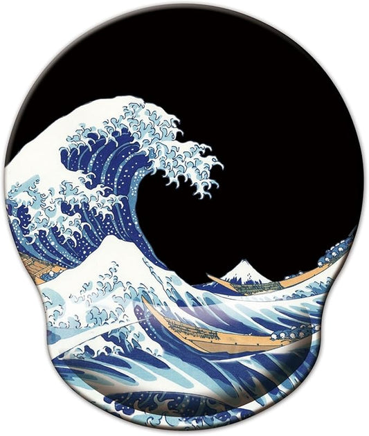 Mouse Pad with Wrist Support, Ergonomic Mouse Pad with Memory Foam Wrist Rest Cushion, Non-Slip Rubber Base Gaming Mice Pad for Home Office Computer Laptop, Sea Wave