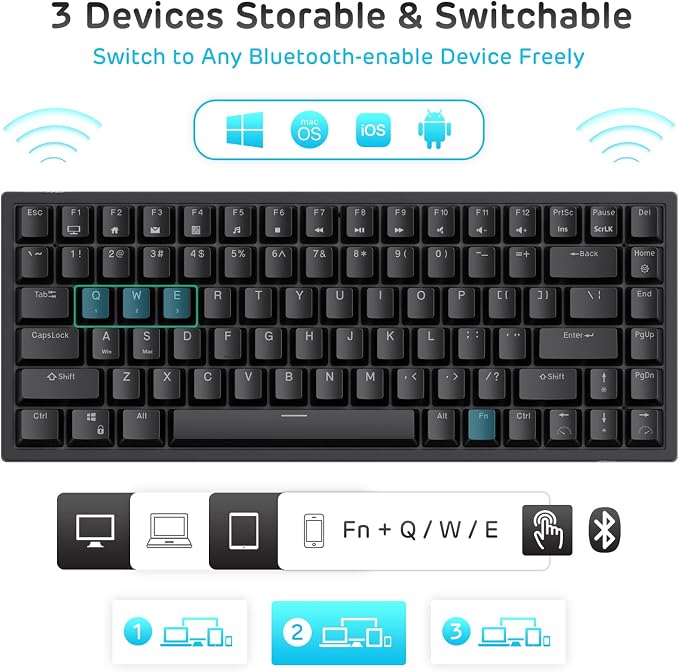RK ROYAL KLUDGE RK84 Blue Backlit 75% Triple Mode BT5.0/2.4G/USB-C Hot Swappable Mechanical Keyboard, 84 Keys Tenkeyless Mechanical Keyboard w/Detachable Frame & Programmable Software, Blue Switch