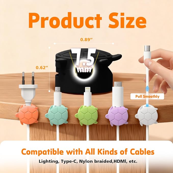 Rotatable Cable Clips, 8 Pack Cord Holder for Nightstand Black | Self-Adhesive Cord Clips, Dorm Room Essentials, Cable Holder for Cords, Cord Management for Desk Office Car Wall