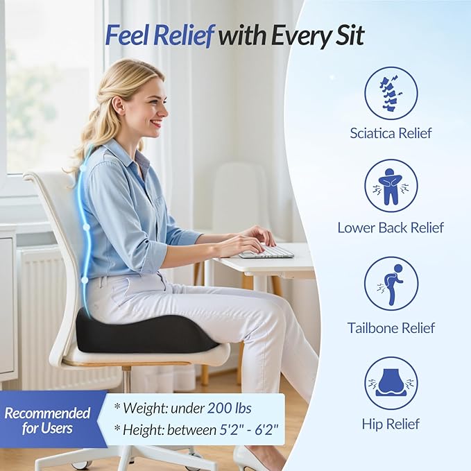 ZIKEE Contoured Ergonomic Seat Cushion for Effective Pain Relief, Non-Slip | Office Chair Cushion for Sciatica, Back, Tailbone Pain Relief, High-Density Memory Foam Car Seat Cushion for Sitting Comfort