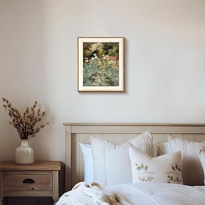 Framed Vintage Wall Art Decor, Canvas Wall Art Room Decor Vintage Still Life Flower Art Prints, Farmhouse Wall Decor Poppy Canvas Oil Painting, Rustic Botanical Floral Wall Decor Pictures, Landscpae Prints - 10x12Inch