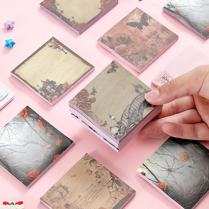 9 PCS Retro Sticky Notes 3x3 Cute and Aesthetic Post it Notes Self-Stick Note Pads for School, Office, and Home - Ideal Gifts for Teachers, Women, and Coworkers (Gothic Romance)