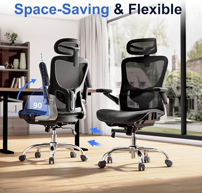 marrap Ergonomic Office Chair, Mesh Desk Chair with 3D Armrests, Adjustable Lumbar Support and Headrest, 90-120° Rocking Function, Black
