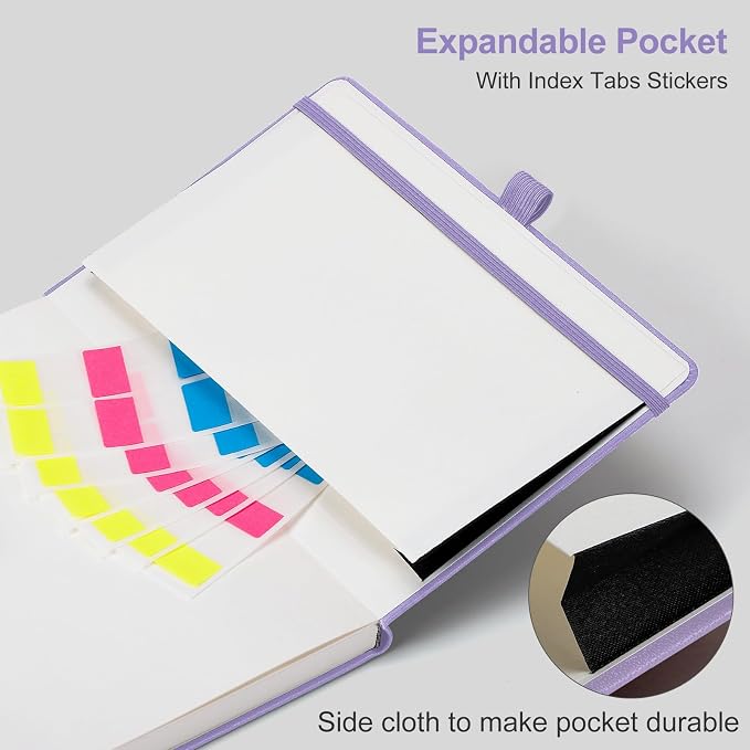 AHGXG Graph Grid Paper Notebook, 160 Pages, A5 Medium Size (5.7'' x 8.3''), 120 GSM Thick Paper, Leather Hardcover, for School, Students, Math, Engineering (Light Purple)