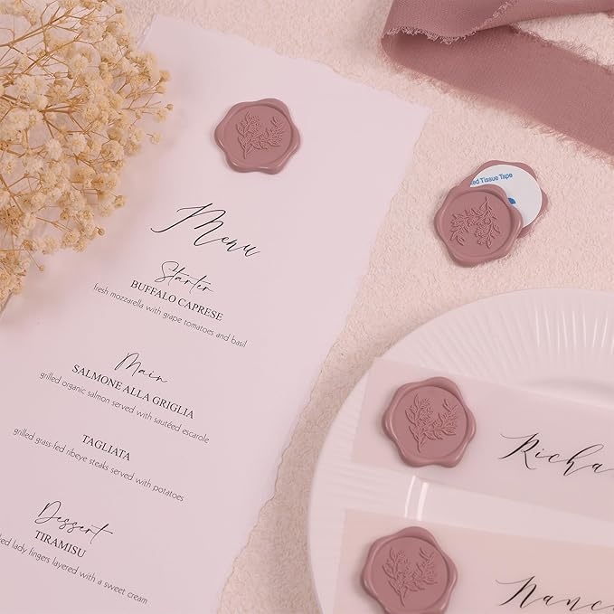 UNIQOOO Wax Seal Stickers - Eucalyptus Wedding Invitation Envelope Seal Stickers, 50 Pcs Self- Adhesive Dusty Mauve Stickers, Perfect for Invitation, Christmas, Gift Wrapping, Party