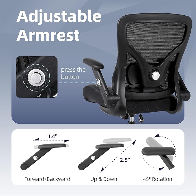 ralex-chair Ergonomic Office Chair with Adjustable Lumbar Support 350lbs | Desk Chair with with 3D Flip-up Armrest,Computer Chair with Mesh Back& PU Leather Seat, Comfortable for Office,Home
