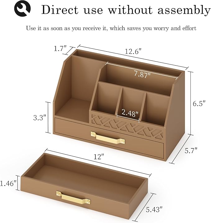 Wisuce Bamboo Mail Organizer Countertop with Drawers, Wooden Desk Organizer File Bill Sorter Storage Box for Desktop Letter Envelope Countertop Holder for Office Home School Organization