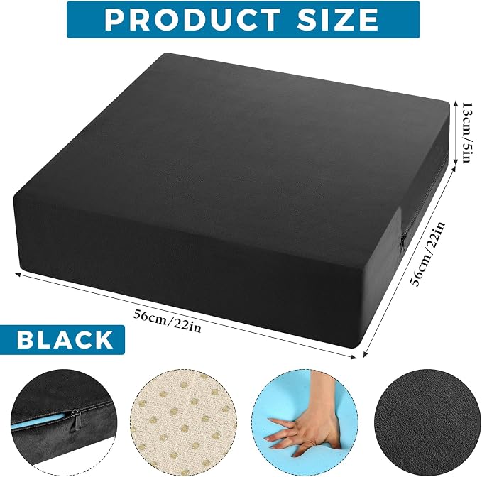 Menkxi Recliner Cushions for Elderly, Thicken Memory Foam Seat Cushion, Square Chair Cushions Non Slip Pads for Recliners, Armchairs, Relief and Comfort(Black,22 x 22 x 5 Inch)