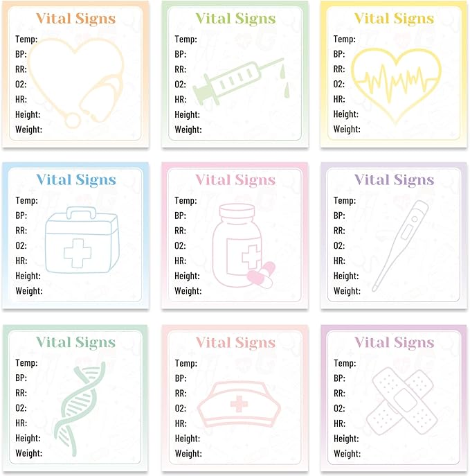 Vital Signs Sticky Notes Gifts, 9 Pack Vitals Signs Notepad 3x3 Inch for Nurse Daily Monitoring, Health Checklist Patient Memo Pads Supplies for Office Hospital (450 Sheets)