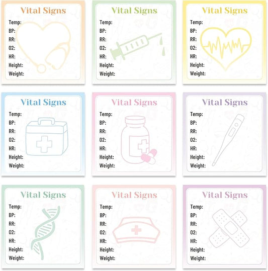 Vital Signs Sticky Notes Gifts, 9 Pack Vitals Signs Notepad 3x3 Inch for Nurse Daily Monitoring, Health Checklist Patient Memo Pads Supplies for Office Hospital (450 Sheets)