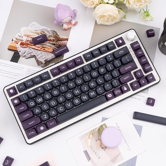 PBT Keycaps 126 Keys MOA Profile Keycap Black Purple Custom Keyboard Keycaps Set 5 Side Dye Sublimation Key caps for Cherry Gateron MX Switches Keyboards