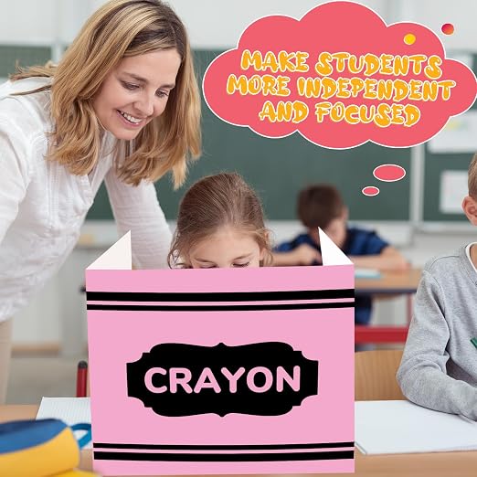 Sherr 30 Pcs School Privacy Boards Bulk for Student Colored Desk Trifold Divider Panels Privacy Partition Folder for School Student Teacher Desk, 15.8 x 13.4 x 11.81 Inch (Crayon,Crayon Color)