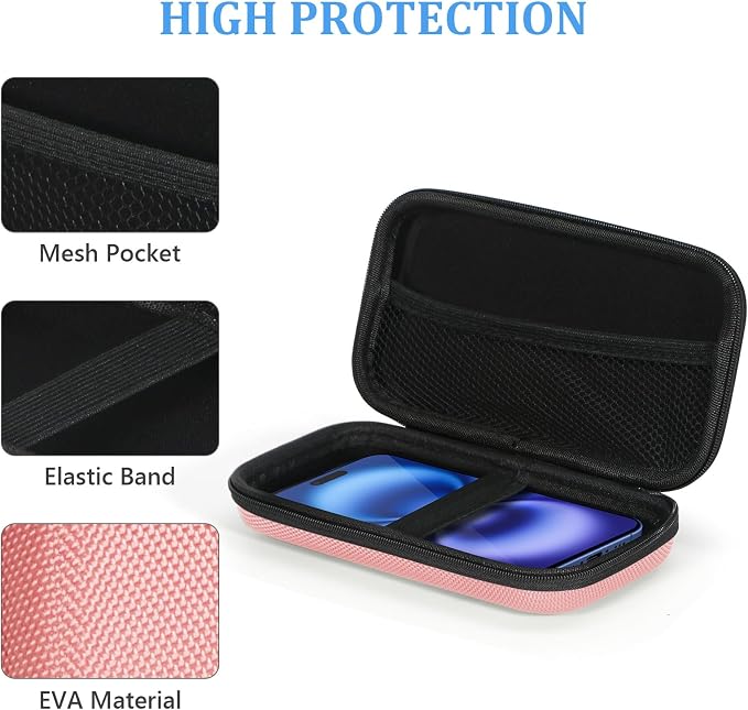 Cell Phone Carrying Case - Portable Hard EVA Charger Case - High Protection Small Zipper Travel Pouch Storage Bag Electronic Organizer for Battery, GPS, Hard Drive, Charging Cable, Cord - Pink
