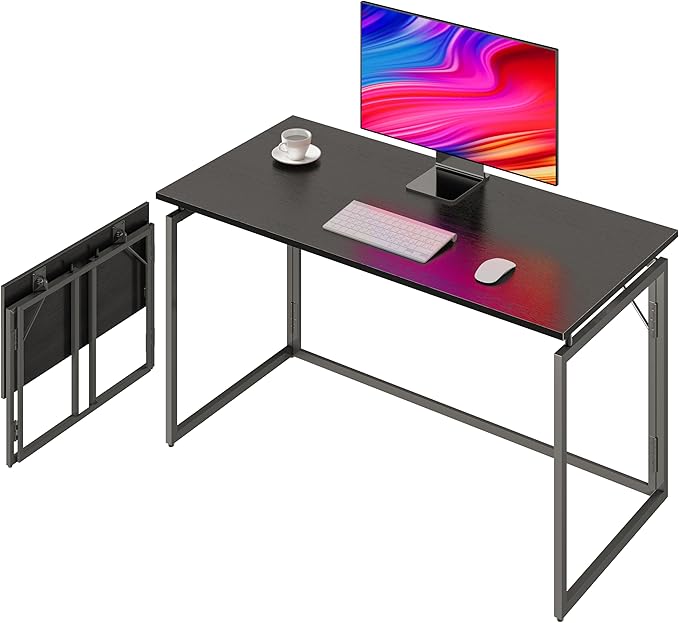 Folding Desk - 39.4” Wood Top Foldable Desk for Small Spaces | No Assembly Required Compact Desk for Home Office, Writing, and Study