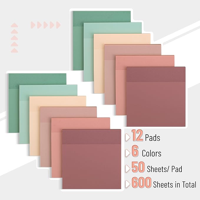 Mr. Pen- Transparent Sticky Notes, 3”x3”, 12 Pads, 600 Sheets, Boho Colors, Bible Journaling Sticky Notes, See Through Sticky Notes, Translucent Sticky Notes, Stocky Notes for Bible Journaling