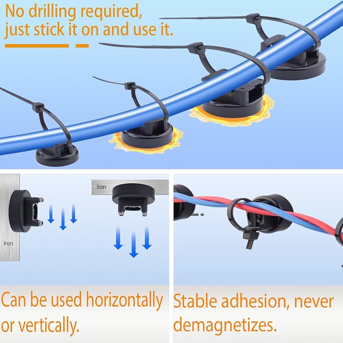15 Pcs zbab1 Magnetic Zip Tie Mount Base, 45LBS Strong Magnetic Wire Holder & Cable Clips,Magnetic cable management for cars, offices, homes, and boats Diameter 32mm