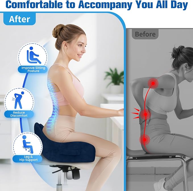 Seat Cushion, Chair Cushions, Memory Foam Office Chair Cushion | Hip & Sciatica & Tailbone Pain Relief, Long Sitting Comfort for Office Chairs/Desk Seats/Wheelchair (X-Large, Blue)