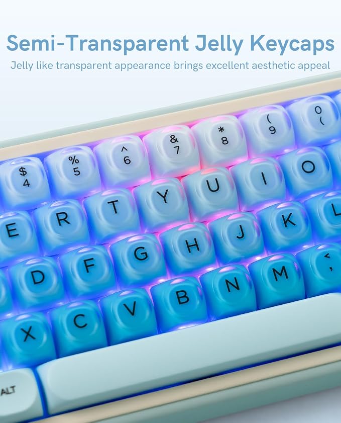 132 Keys PBT Keycaps, Jelly Keycaps Cute Creamy Key caps MOA Profile, MX-Compatible for 61/68/84/87/98/100/104-Key Mechanical Keyboard(Not Included), Blue