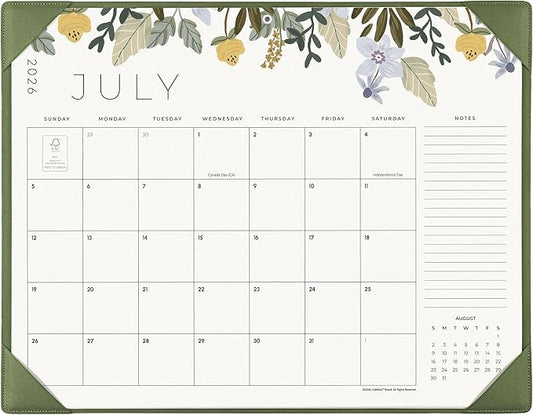 Desk Calendar 2026 with Desktop Mat, Cabbrix Large Desk Pad Calendar 22 x 17 Inch 18 Months Runs From July 2026 to December 2027, Floral Design Calendar 2026 for Home School and Office (Green)