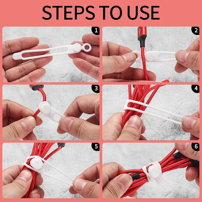 50 Pcs Silicone Cable Ties, Reusable Cable Straps Wire Organizer. | Cable Management Cord Organizer for Fastening Earphone Phone Charger Home Office Desk Kitchen Appliances Cable Cords Wires