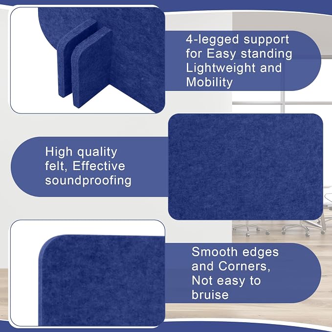Kisston 6 Pack Acoustic Desk Divider Partition 24 x 24" Stand Up Freestanding Desk Privacy Panel Noise and Visual Distractions Reducing Table Divider for Office Class Reception Area (Blue)
