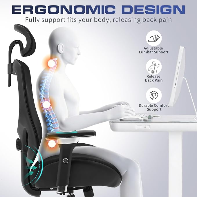 700lbs Big and Tall Office Chair for Heavy People Ergonomic Mesh Desk Chair with Wide Thick Seat Cushion, Adjustable Lumbar Support, 4D Armrests and Headrest for Aitting All Day