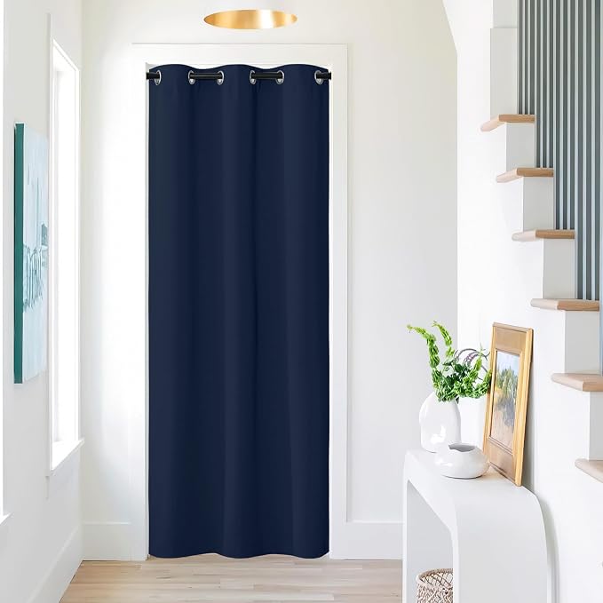 NICETOWN Door Curtain Panels for Doorway Room Divider, Blackout Living Room or Bedroom Curtain Drape, Thermal Insulated Temporary Door Cover for Closet, 42" W x 80" L, 1 PC, Navy Blue