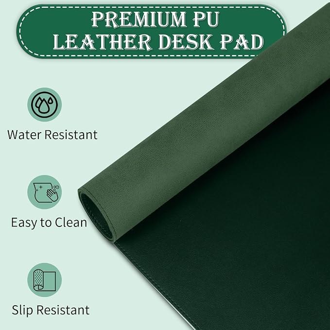 47.2" x 23.6" Large Desk Pad Mat - Non-Slip PU Leather Desk Mat, Large Mouse Pad, Computer Mat for Keyboard Mouse, Waterproof Desk Writing Mat, Desk Blotter Mat for Work (Dark Green)