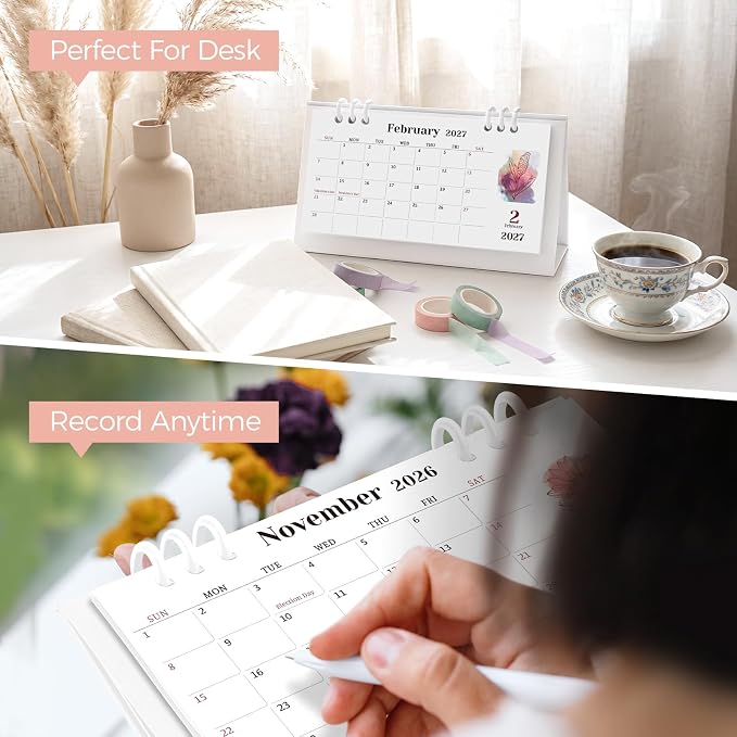 KONVINIT Small Desk Calendar 2025-2027, Aesthetic 2026 Desk Calendar - 6.3" x 3.1" - Runs From July 2025 Until June 2027, 24 Months Mini Desktop Calendar for School, Home and Office Supplies