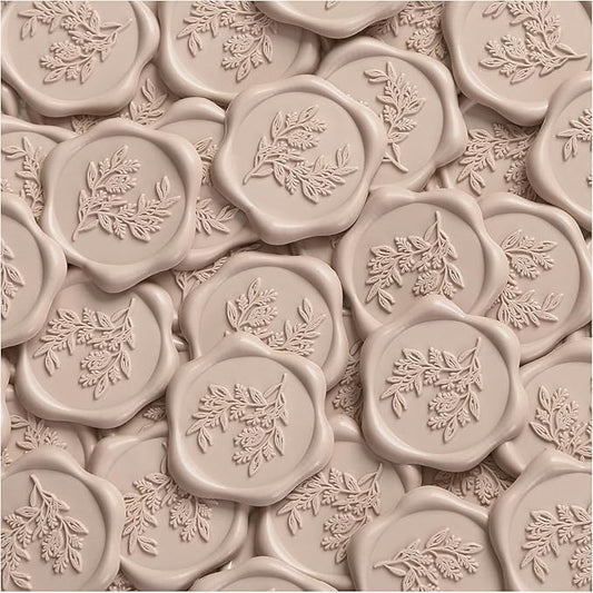UNIQOOO Wax Seal Stickers - Eucalyptus Wedding Invitation Envelope Seal Stickers, 50 Pcs Self- Adhesive Taupe Stickers, Perfect for Invitation, Christmas, Gift Wrapping