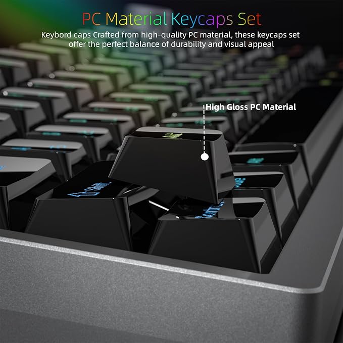Womier Black Keycaps for Mechanical Keyboard, Ceramic Style Keycaps Set, Glossy Cherry Profile Custom Key caps with Color Character for 60 75 100% Mechanical Keyboards with Cherry/Gateron MX Switches
