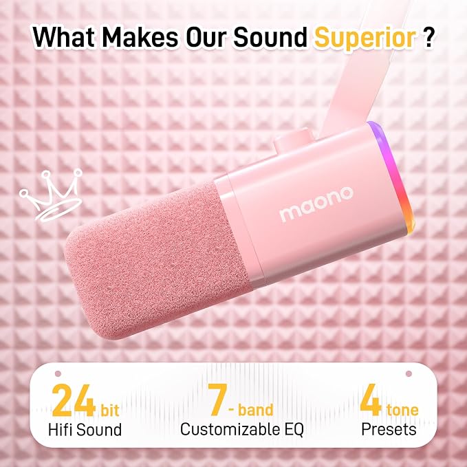 MAONO USB/XLR Podcasting Microphone for PC, Gaming Streaming Dynamic Mic with Mute Button, RGB, Desktop Stand,Computer Mic for Video Studio Recording-PD100X,Pink