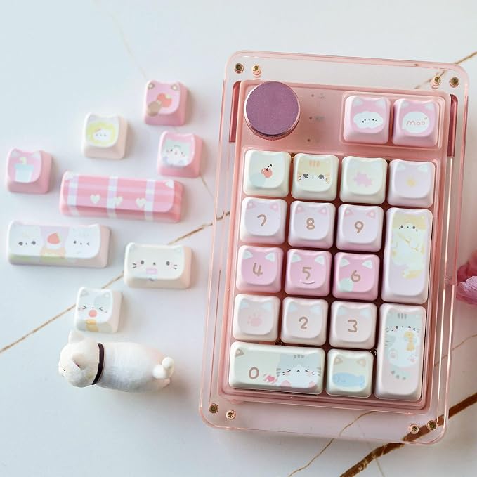 KiiBOOM Cute Cat Keycaps Set, Mao Profile, PBT/PC Keycap for MX Switches Mechanical Keyboard, Compatible with 60%, 65%, 75%, TKL, 96%, Full-Sized Layout (Meow Squad)